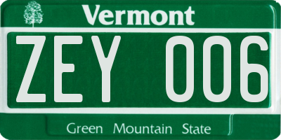 VT license plate ZEY006
