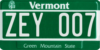 VT license plate ZEY007