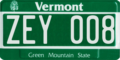 VT license plate ZEY008