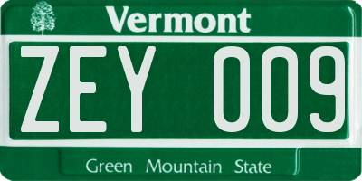 VT license plate ZEY009
