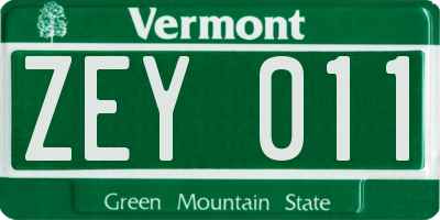 VT license plate ZEY011