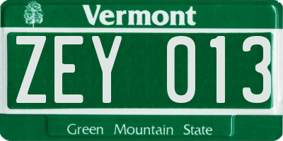 VT license plate ZEY013