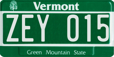 VT license plate ZEY015