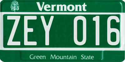 VT license plate ZEY016