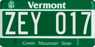 VT license plate ZEY017
