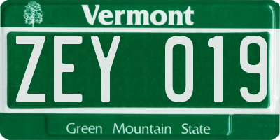 VT license plate ZEY019
