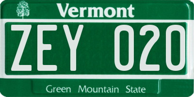 VT license plate ZEY020