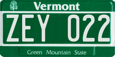 VT license plate ZEY022
