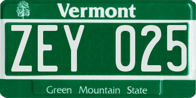 VT license plate ZEY025