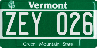 VT license plate ZEY026