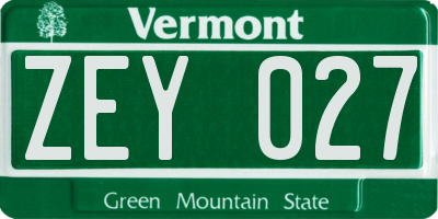 VT license plate ZEY027