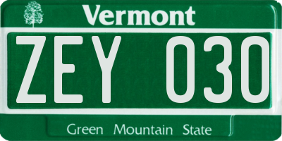 VT license plate ZEY030