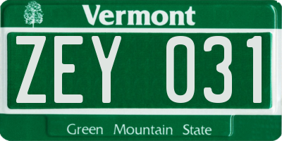 VT license plate ZEY031
