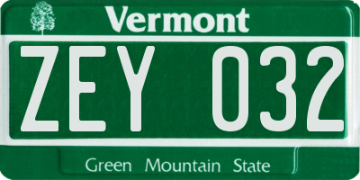 VT license plate ZEY032