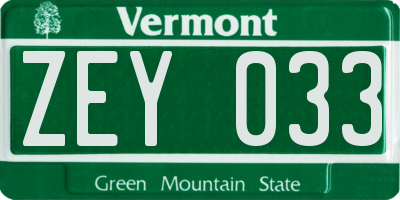 VT license plate ZEY033