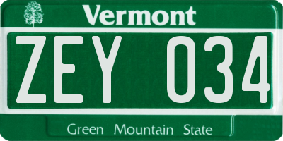 VT license plate ZEY034