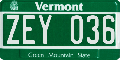 VT license plate ZEY036