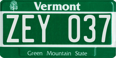 VT license plate ZEY037