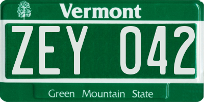VT license plate ZEY042