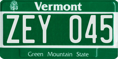VT license plate ZEY045