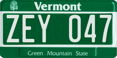VT license plate ZEY047