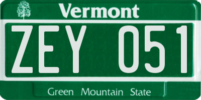 VT license plate ZEY051