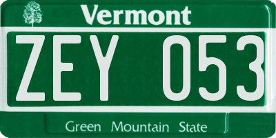 VT license plate ZEY053