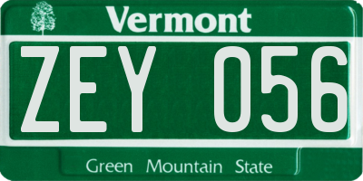 VT license plate ZEY056