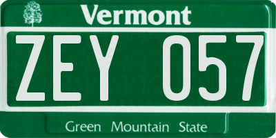 VT license plate ZEY057