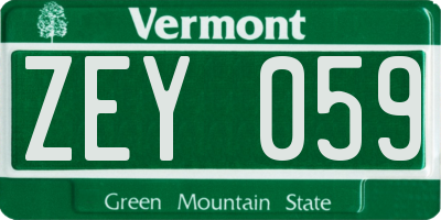 VT license plate ZEY059