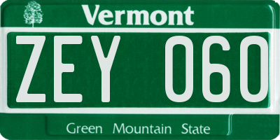 VT license plate ZEY060