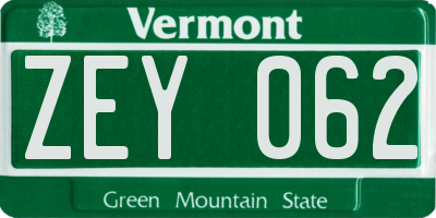 VT license plate ZEY062