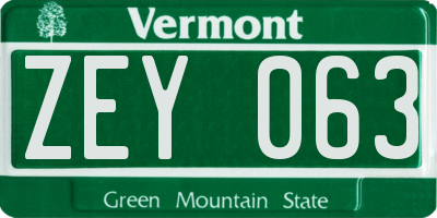 VT license plate ZEY063