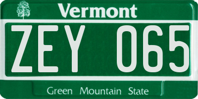 VT license plate ZEY065