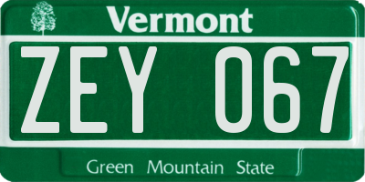 VT license plate ZEY067