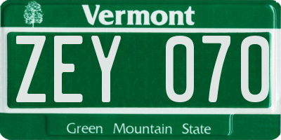 VT license plate ZEY070