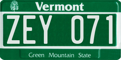 VT license plate ZEY071