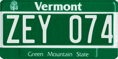 VT license plate ZEY074