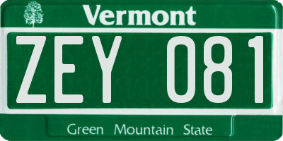 VT license plate ZEY081