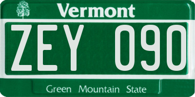 VT license plate ZEY090