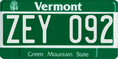 VT license plate ZEY092