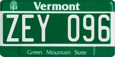 VT license plate ZEY096