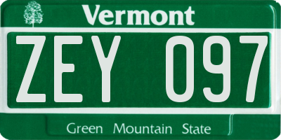 VT license plate ZEY097