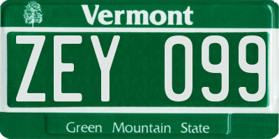 VT license plate ZEY099