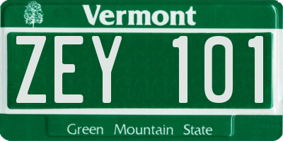 VT license plate ZEY101