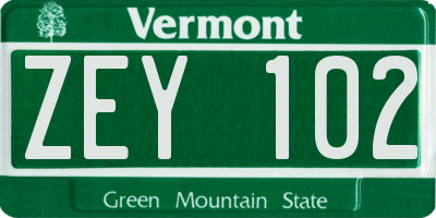 VT license plate ZEY102