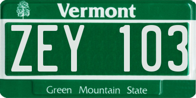 VT license plate ZEY103