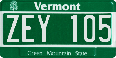 VT license plate ZEY105