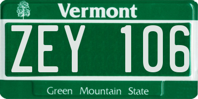 VT license plate ZEY106