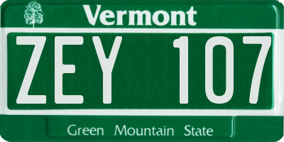 VT license plate ZEY107